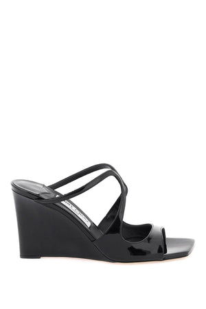 JIMMY CHOO Elegant Black Patent Leather Wedge Sandals for Women - Perfect for FW24