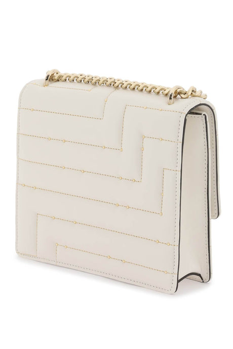 White Quilted Leather Shoulder Bag with Gold Detail and Monogram Flap