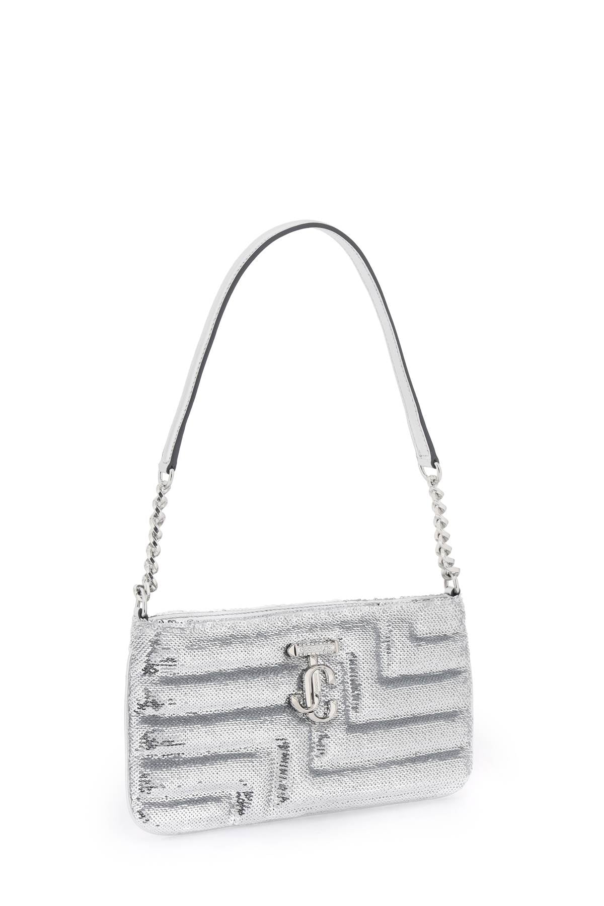 Glittering Silver Shoulder Bag for Women with All-Over Sequins and Monogram Detail