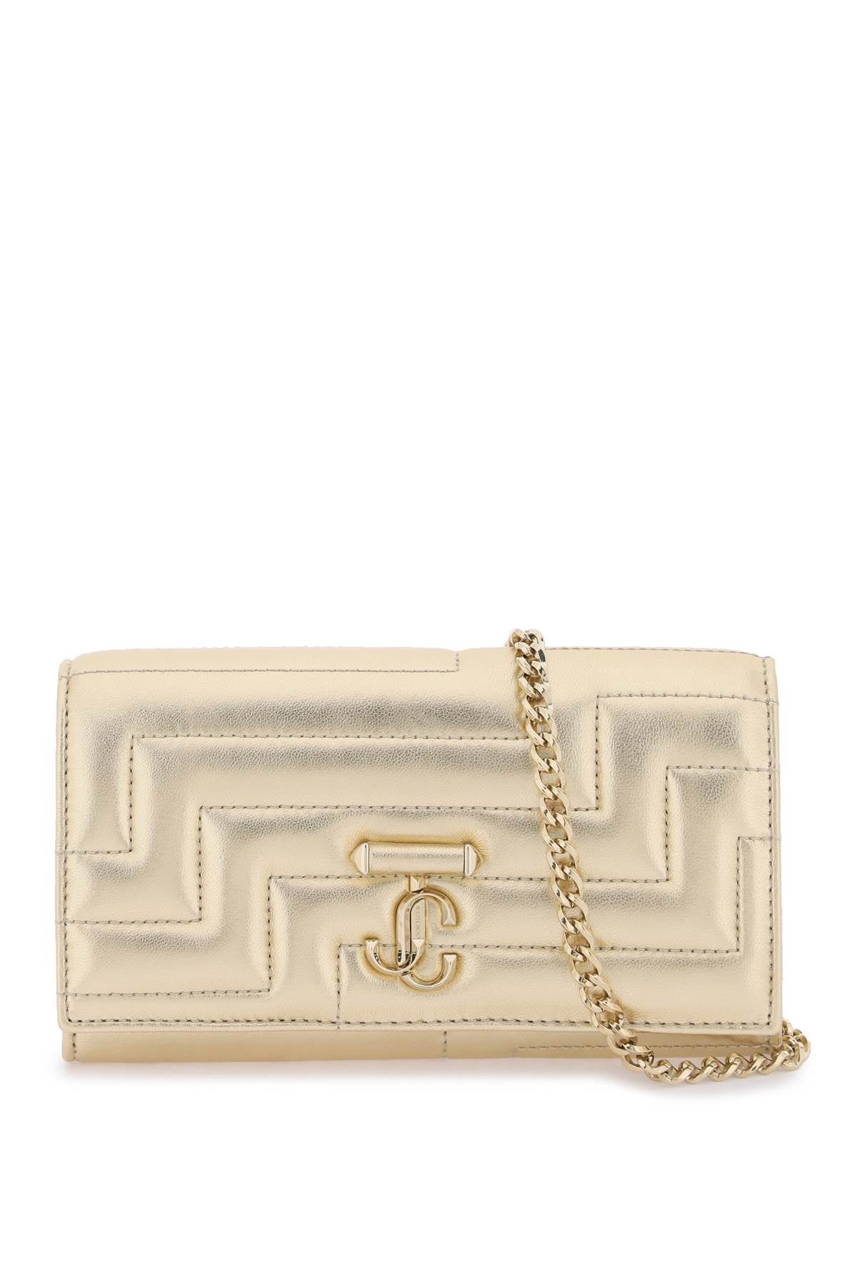 JIMMY CHOO Black Quilted Nappa Leather Mini Crossbody with Gold Monogram - Magnetic Closure & Detachable Chain Strap