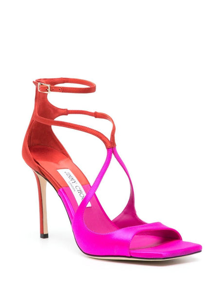 女士紅紫色混搭緞面鞋 - 方形及露趾，細高跟 - 尺寸 ITA - SS24