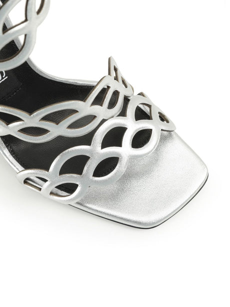 100 MM Grey Leather Sandals for Women