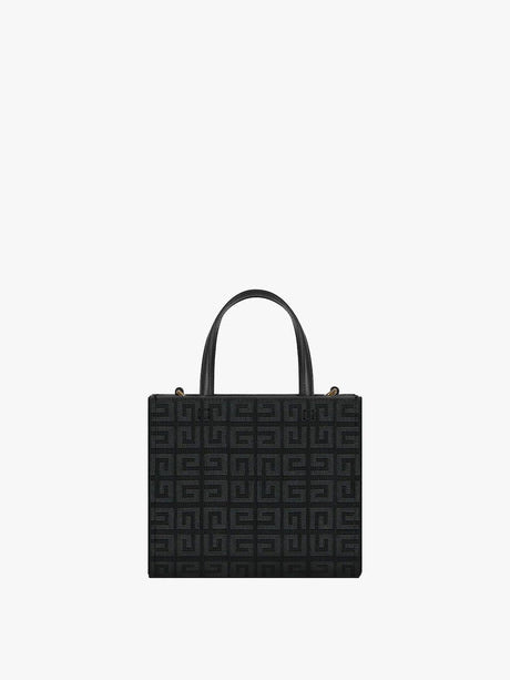 GIVENCHY Mini G Canvas Tote Handbag with Leather Accents and Removable Strap, Black - 19x16x8 cm