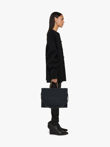 GIVENCHY Elegant Medium Black Cotton-Blend Tote with Chain Detail for Women, FW23
