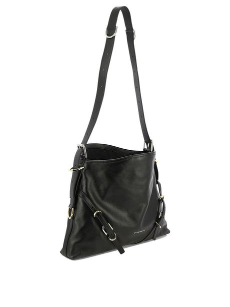 Túi xách vai da đen tinh tế Voyou kích thước trung bình với điểm nhấn kim loại - 40x27x6.5 cm