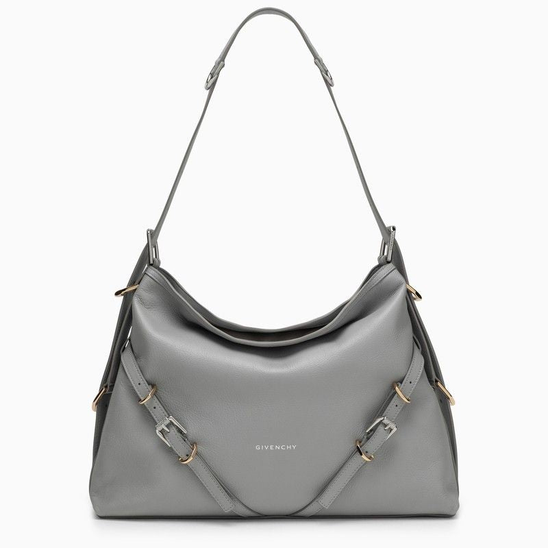GIVENCHY Chic Medium Voyou Shoulder Bag in Light Grey Leather with Metallic Accents