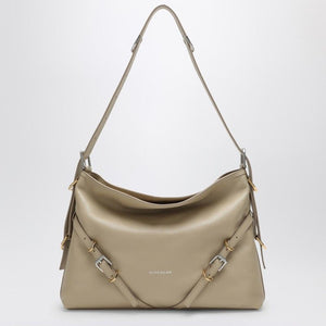 GIVENCHY Chic Tan Leather Medium Shoulder Handbag with Metallic Accents and Logo