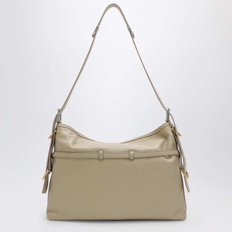 GIVENCHY Chic Tan Leather Medium Shoulder Handbag with Metallic Accents and Logo