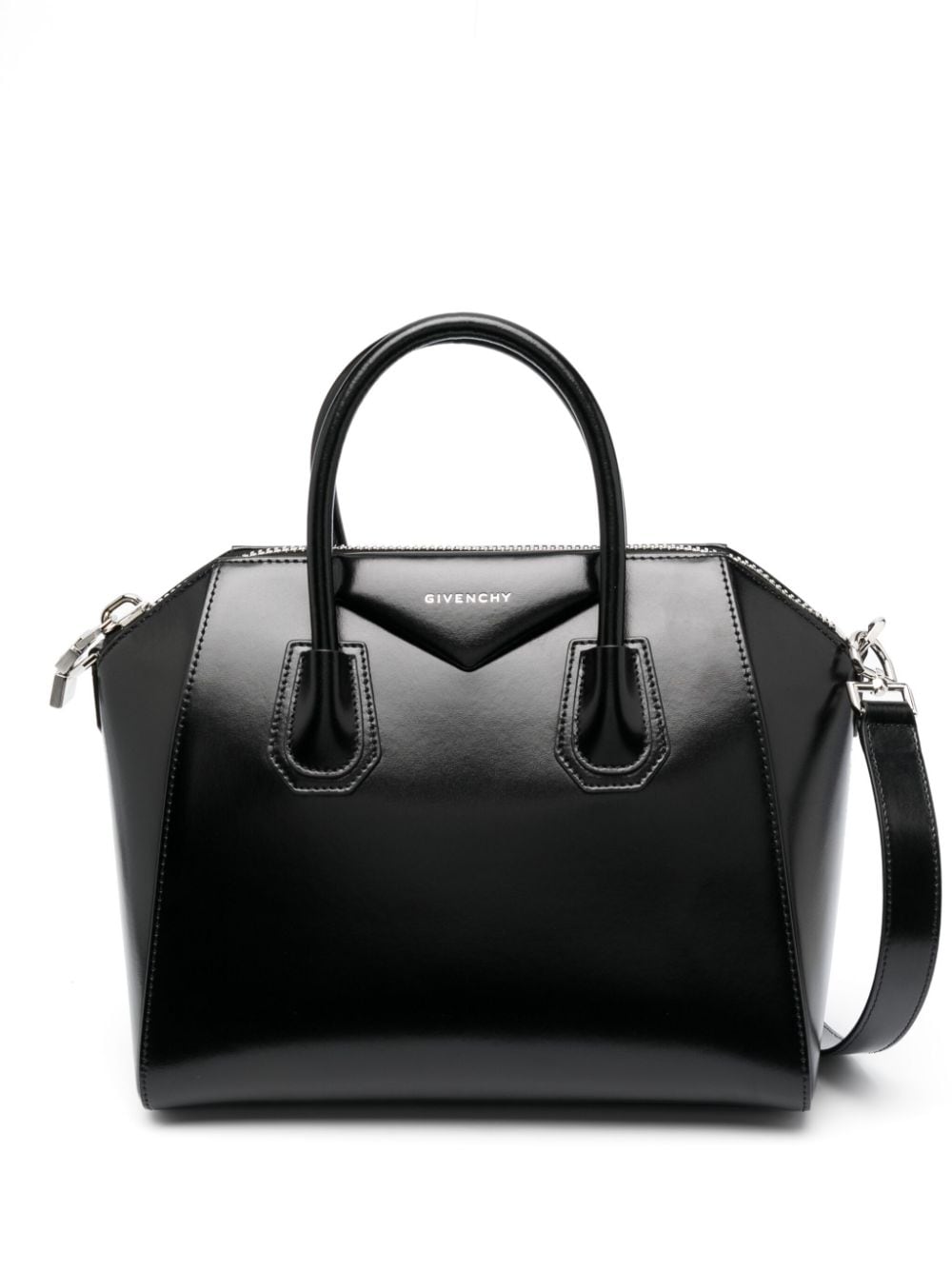 GIVENCHY Small Antigona Black Leather Tote with Detachable Strap and Silver-Tone Accents