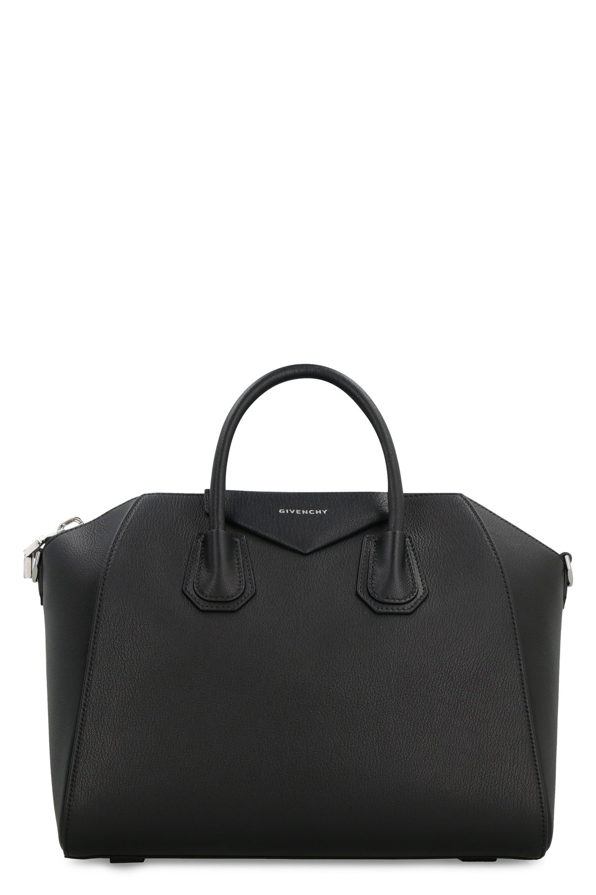 GIVENCHY Classic Black Leather Handbag for Women - Top Zippered Closure, Removable Shoulder Strap, and Silver-Tone Hardware