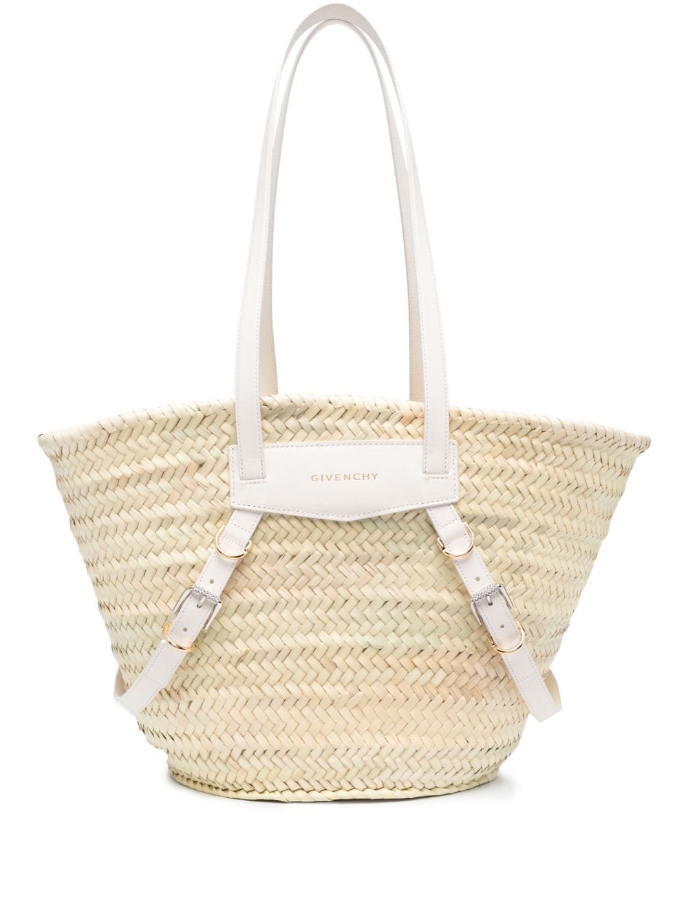 GIVENCHY White Raffia and Leather Medium Tote with Embossed Logo