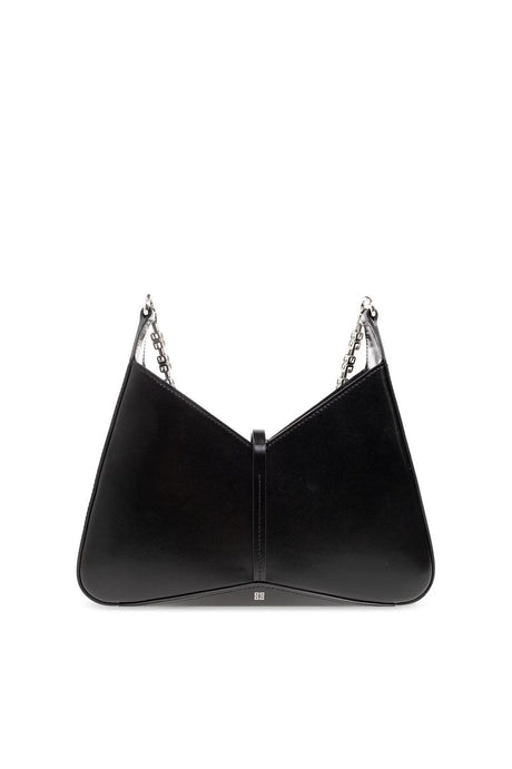 GIVENCHY Black Calfskin Leather Mini Shoulder Bag with Chain Detail and Magnetic Metal Buckle