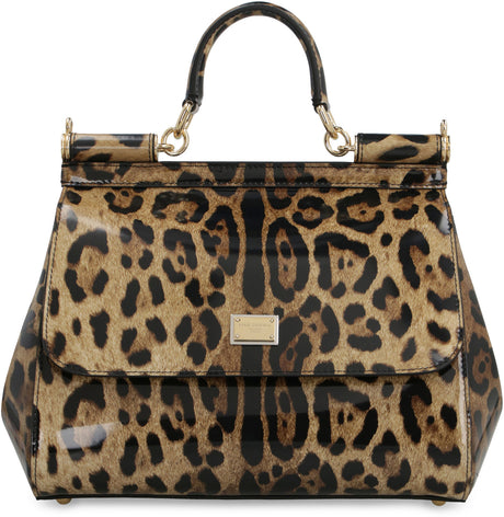 DOLCE & GABBANA Leopard Print Calfskin Handbag with Magnetic Flap and Gold-Tone Hardware