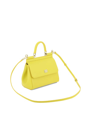 DOLCE & GABBANA Mini Sicily Yellow Leather Top-Handle Women's Handbag