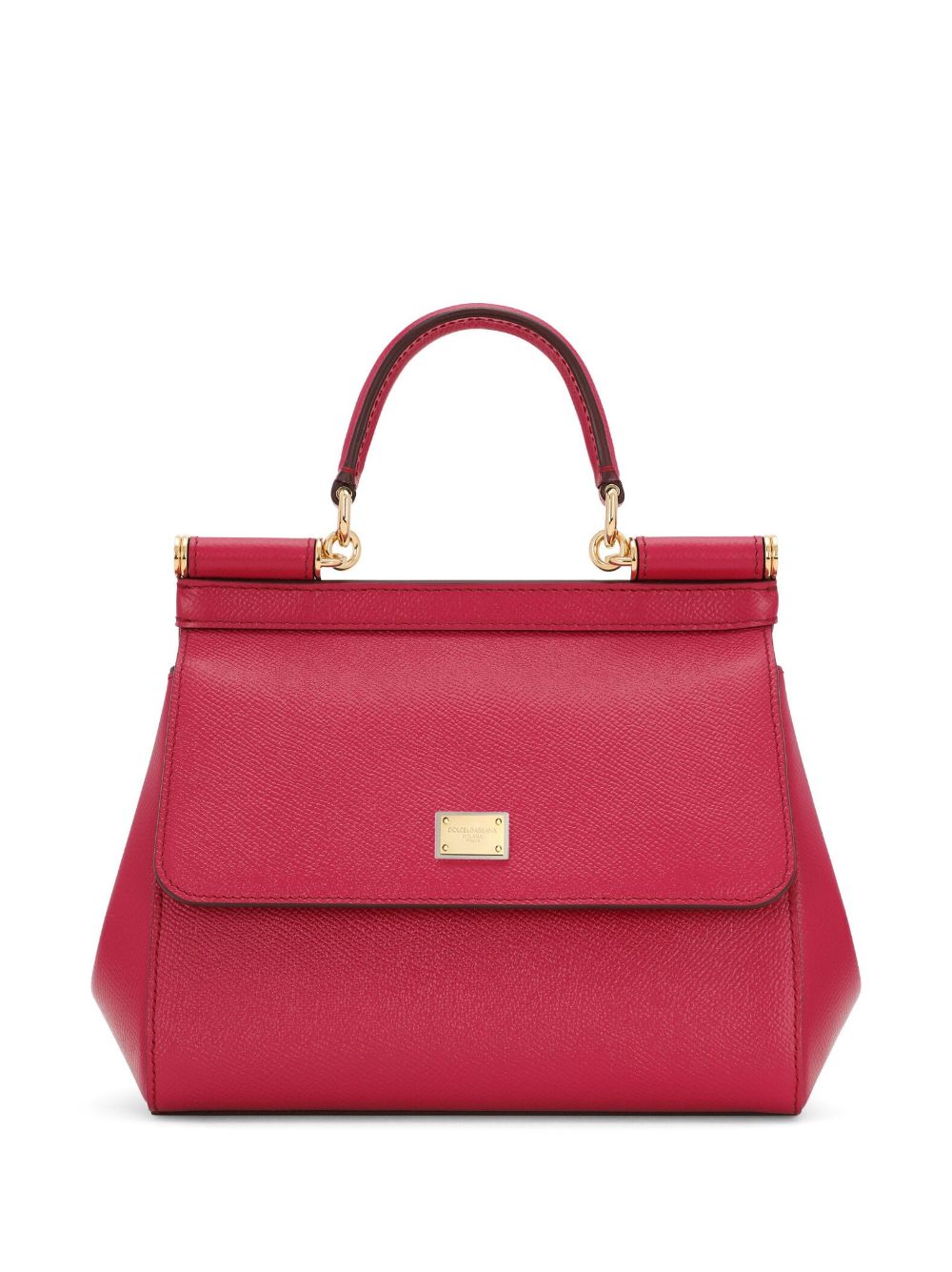 DOLCE & GABBANA Fuchsia Pink Leather Crossbody Handbag with Gold-Tone Logo, Magnetic Closure, and Detachable Strap - Medium