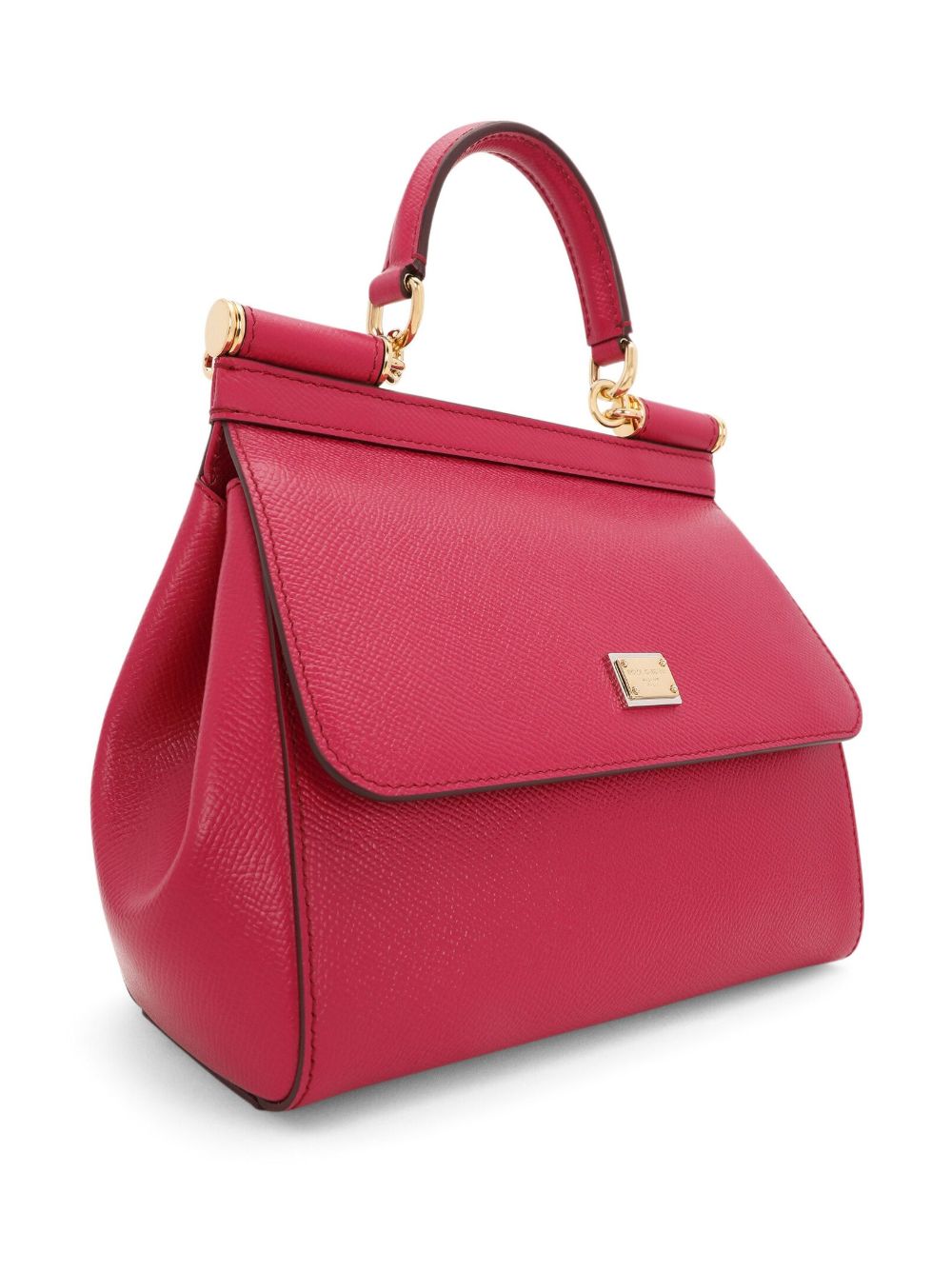 DOLCE & GABBANA Fuchsia Pink Leather Crossbody Handbag with Gold-Tone Logo, Magnetic Closure, and Detachable Strap - Medium