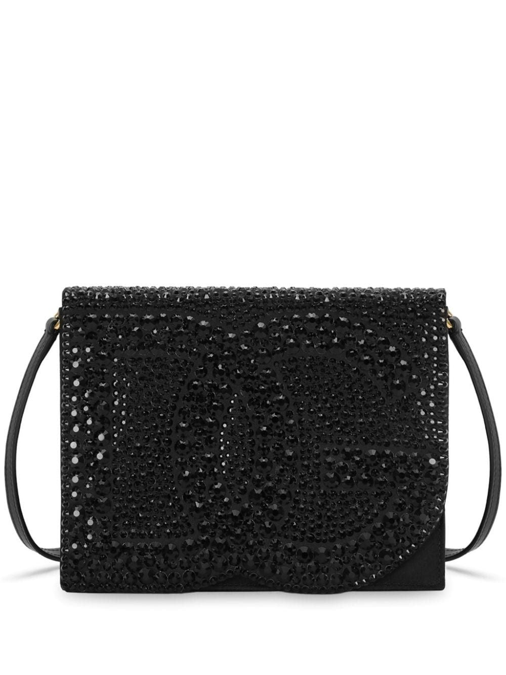 DOLCE & GABBANA Black Crystal-Encrusted Handbag with Embossed DG Logo