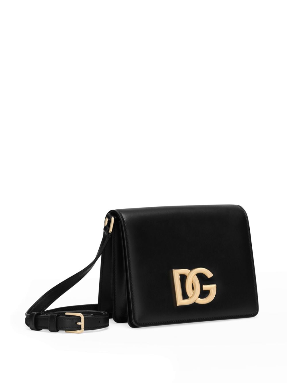 DOLCE & GABBANA Black Calfskin 3.5 Crossbody Bag with Gold-Tone DG Logo