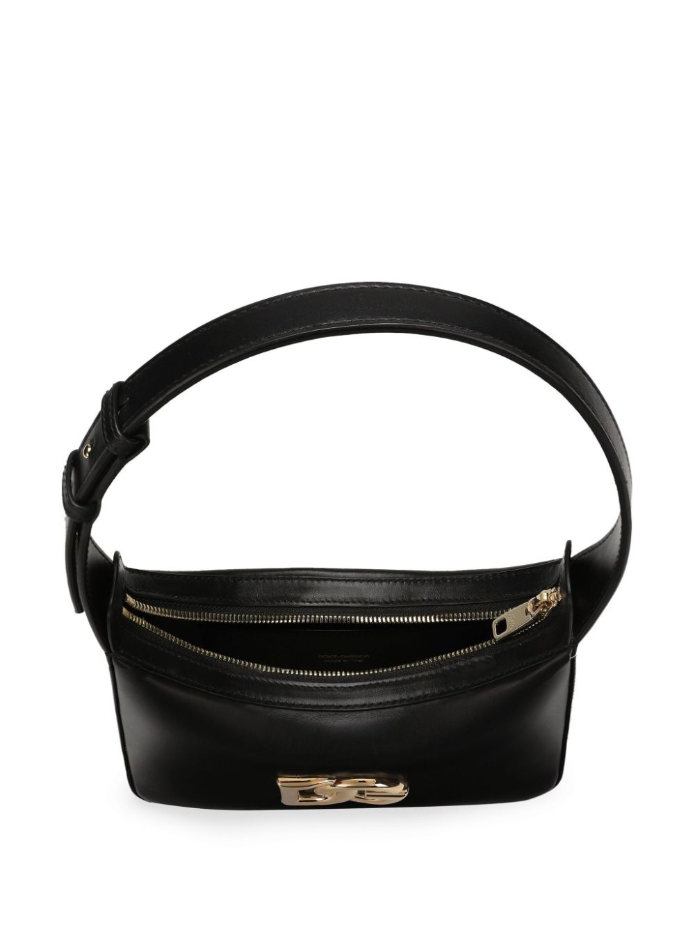 DOLCE & GABBANA Black Calfskin 3.5 Shoulder Handbag with Gold-Tone Metal Logo