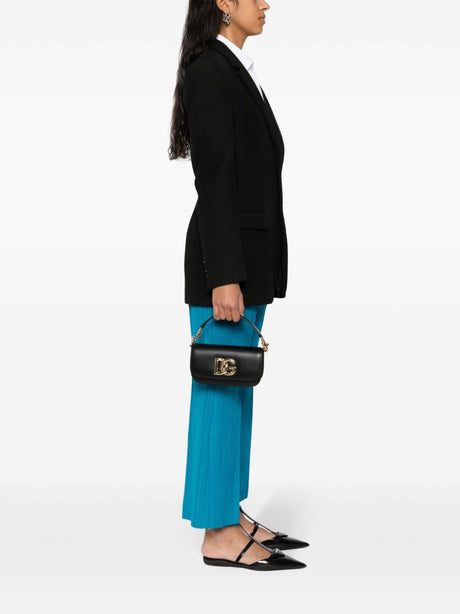 DOLCE & GABBANA Black Leather Handbag for Women - Magnetic Flap Closure, Removable Handle, Chain Strap, Gold-Tone Hardware, 19x11x5 cm