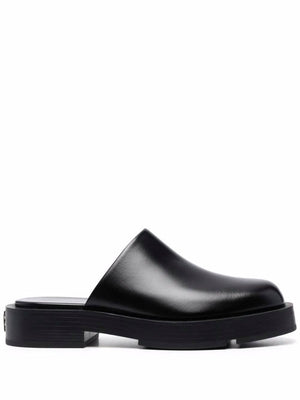 GIVENCHY Black Squared Leather Backless Loafers for Women - FW21