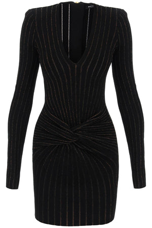 BALMAIN Elegant Lurex-Striped Mini Dress for Women in Black
