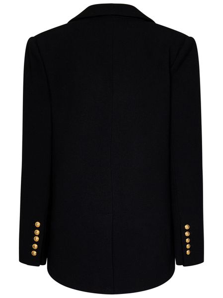 BALMAIN Black Wool Crepe Open Jacket with Scarf Lapels for Women