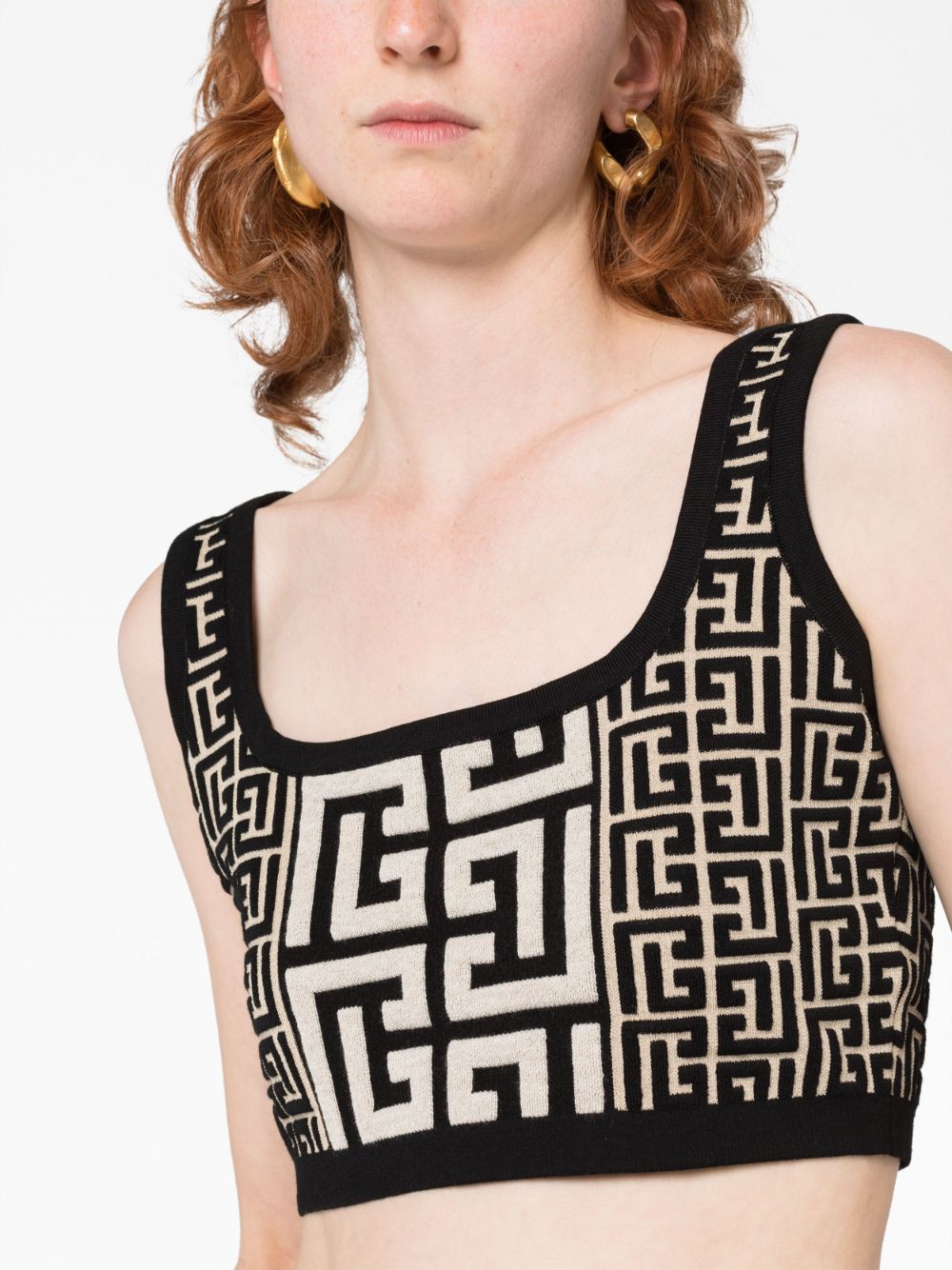 BALMAIN Black Monogram Knit Crop Top for Women - FW23 Collection