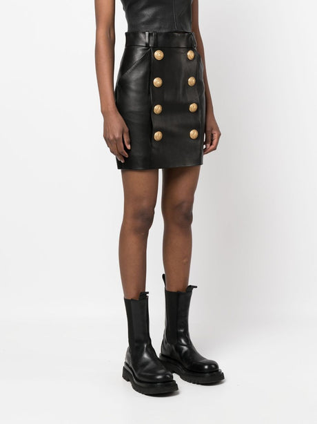 BALMAIN Black High Waist Leather Mini Skirt for Women