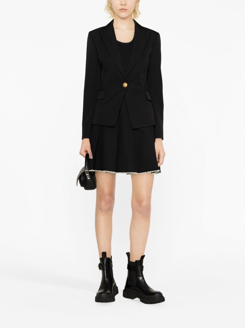 時尚黑色女式羊毛西裝外套，知名設計師款