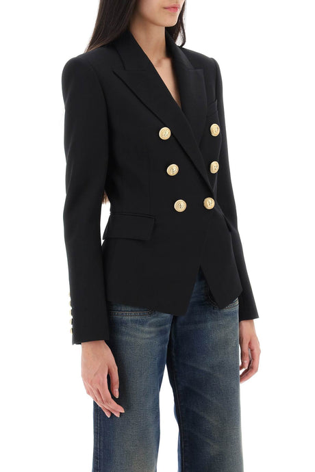 BALMAIN Black Slim Wool Double-Breasted Jacket for Women