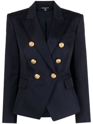 女款海軍藍色雙排扣羊毛西裝外套