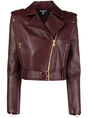 Stylish Cropped Burgundy Biker Jacket for Women