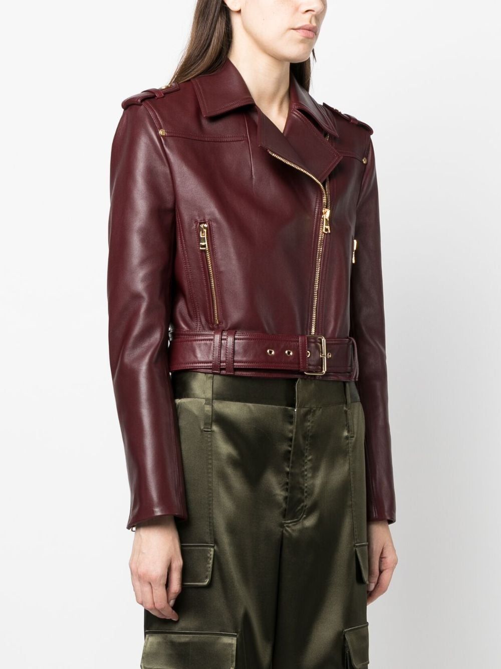 Stylish Cropped Burgundy Biker Jacket for Women