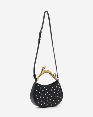 LANVIN Luxurious Black Leather Hobo Handbag for the Modern Woman