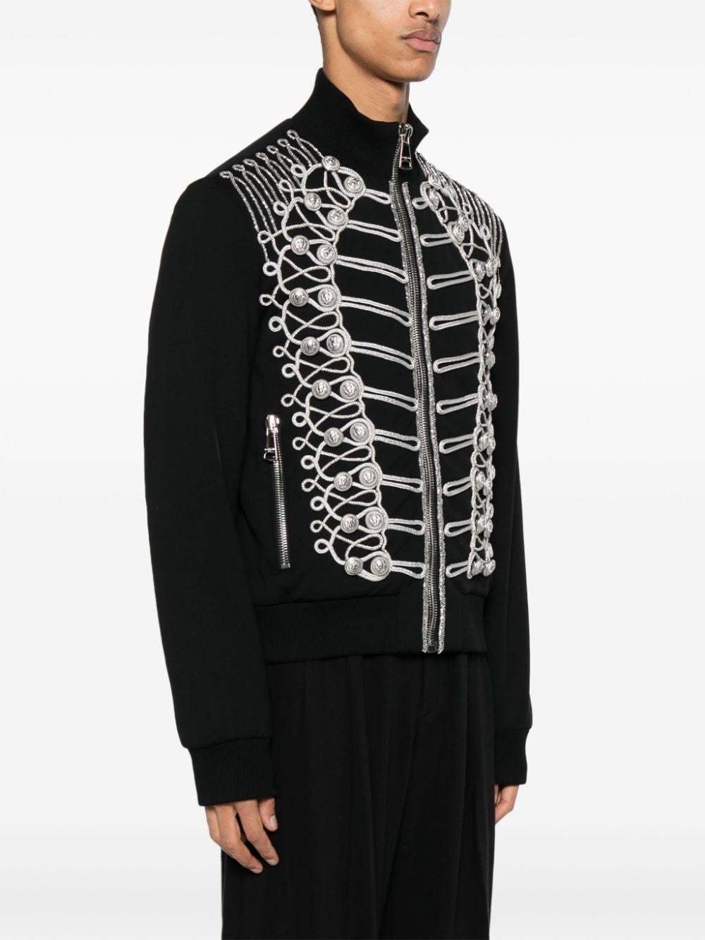 BALMAIN Black and Silver Embroidered Bomber Jacket for Men | SS24 Collection