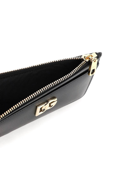 DOLCE & GABBANA Stylish Women's Black Leather Cardholder with Zipper from SS24 Collection