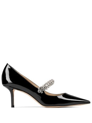 Giày cao gót da bóng được trang trí bởi Swarovski cho phụ nữ - Màu đen