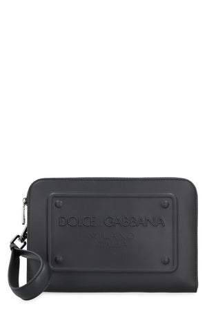 DOLCE & GABBANA Men's Leather Pouch Handbag with Embossed Logo