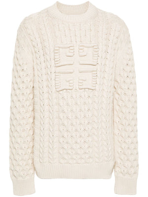 GIVENCHY Ecru Chunky Cable Knit Sweater with Signature 4G Motif