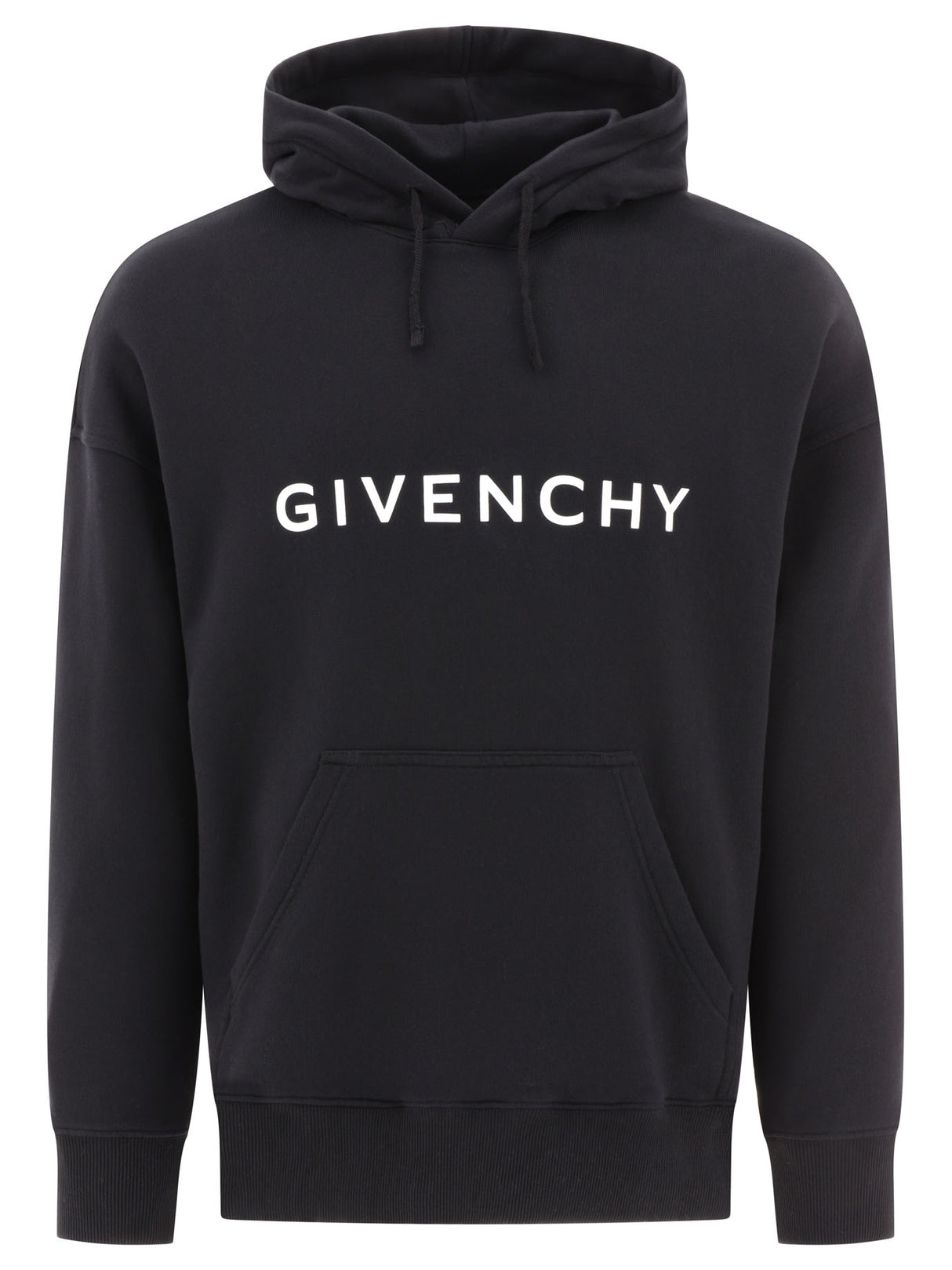 GIVENCHY Men's Black Hoodie with Signature Print and Drawstring