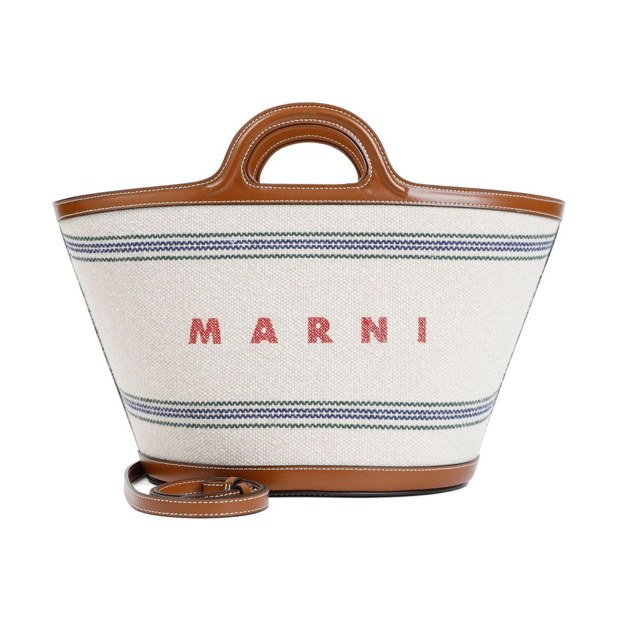 MARNI Chic Beige Mini Bucket Handbag in Cotton Blend and Leather for Women - 37x21x21 cm