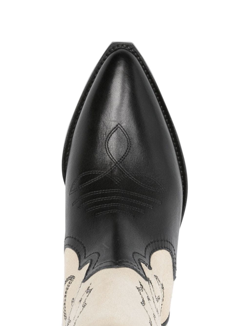 Black and White Embroidered Leather Boots for Women