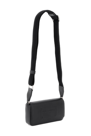DOLCE & GABBANA Mini Black Calfskin Crossbody Handbag with Logo Embossing and Detachable Strap, 11x19x4cm
