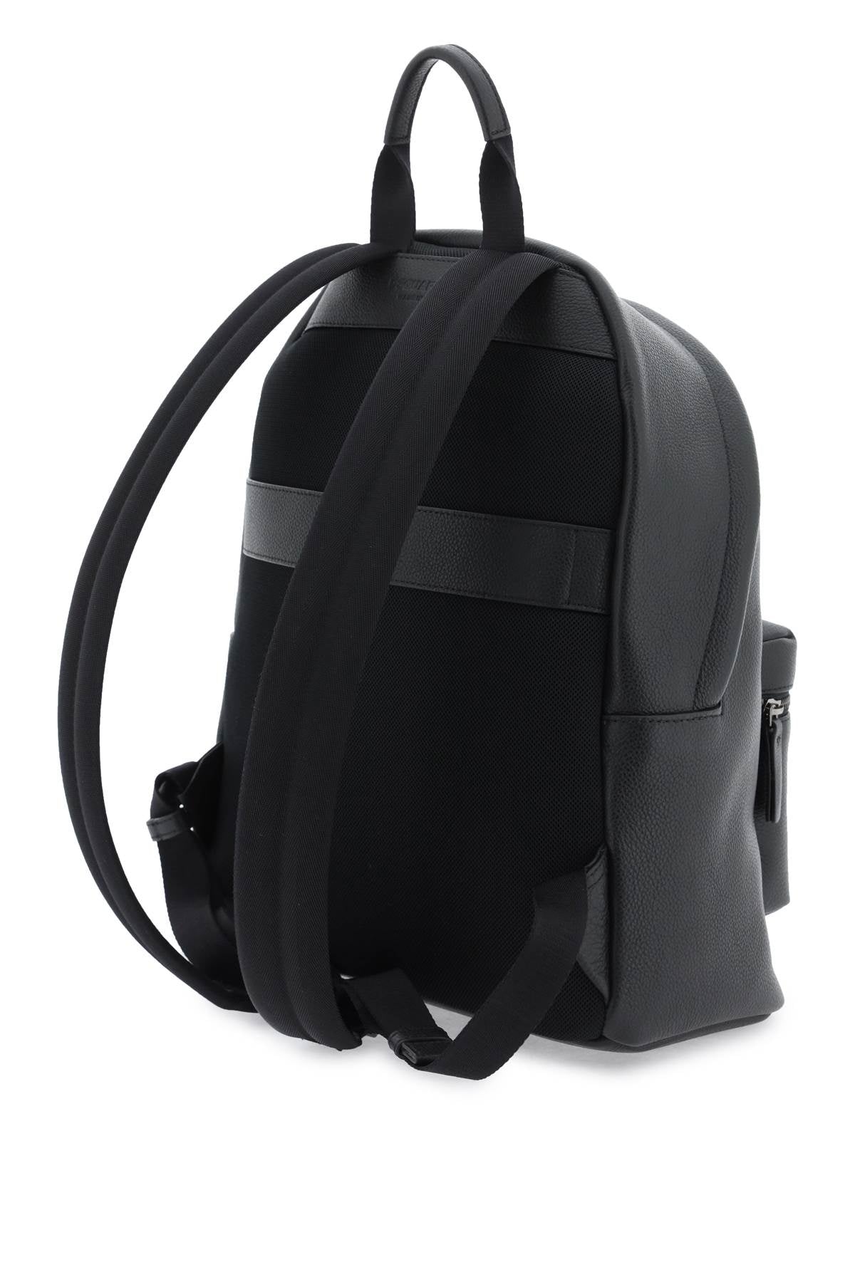 Men's Grained Leather Backpack with DSQUARED2 Logo Print