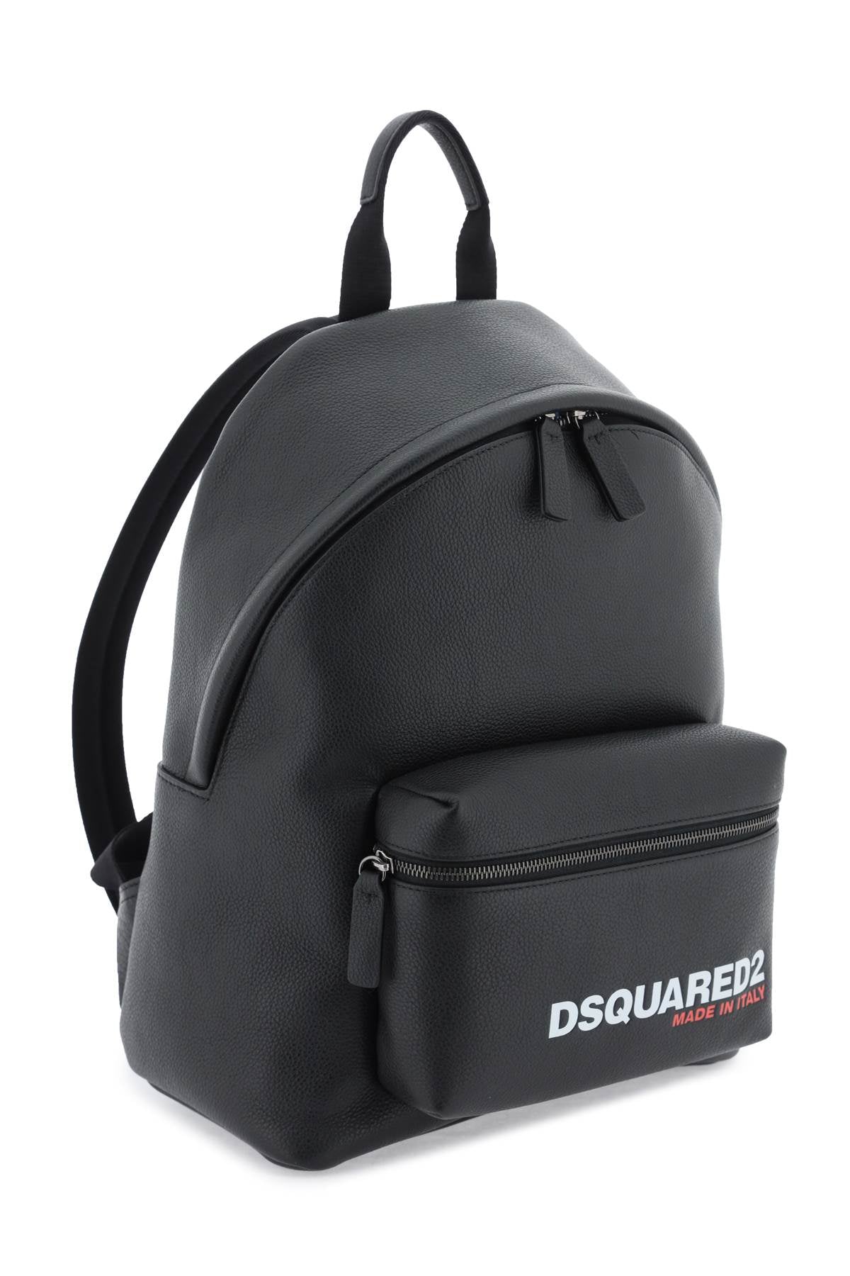 Men's Grained Leather Backpack with DSQUARED2 Logo Print