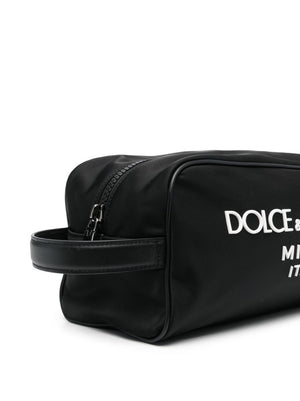 DOLCE & GABBANA Black Toiletry Handbag with Printed Logo for Men