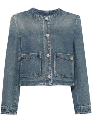 Clear Blue Washed Cotton Denim Jacket with 4G Motif Detail for Women
