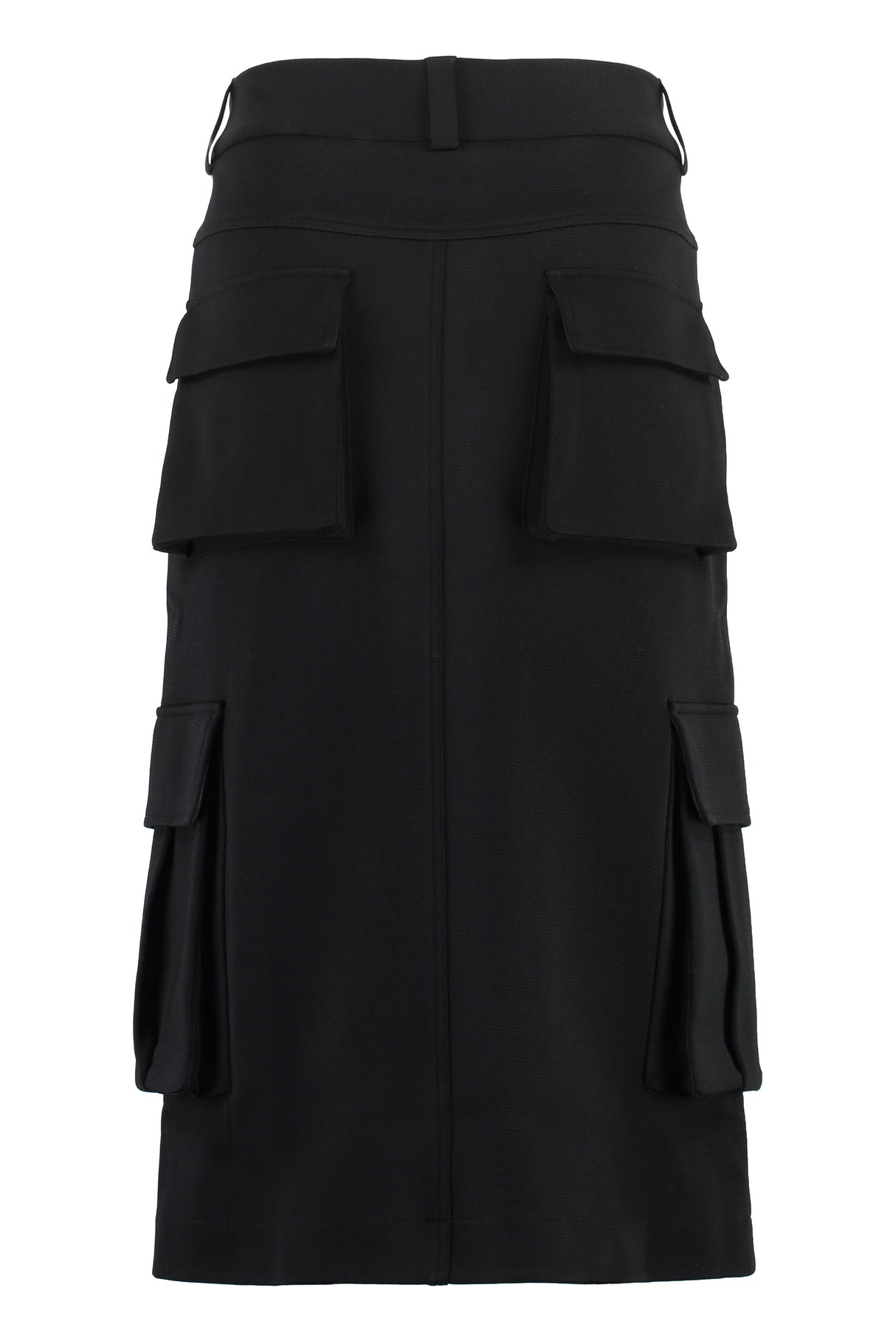 黑色技術面料裙子，女性款，搭配翻蓋口袋 - FW23系列