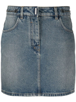 Clear Blue Denim Mini Skirt with Chain-Link Detailing and 4G Motif